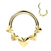 piercing clicker ring hartjes front - goud 1.2x10