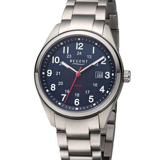 REGENT Heren analoog kwarts horloge met roestvrij stalen armband 11310063, zilver-zwart, Armband