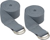 Relaxdays yogariem - set van 2 - weerstandsbanden - 250 cm - yoga band met gesp - katoen - grijs