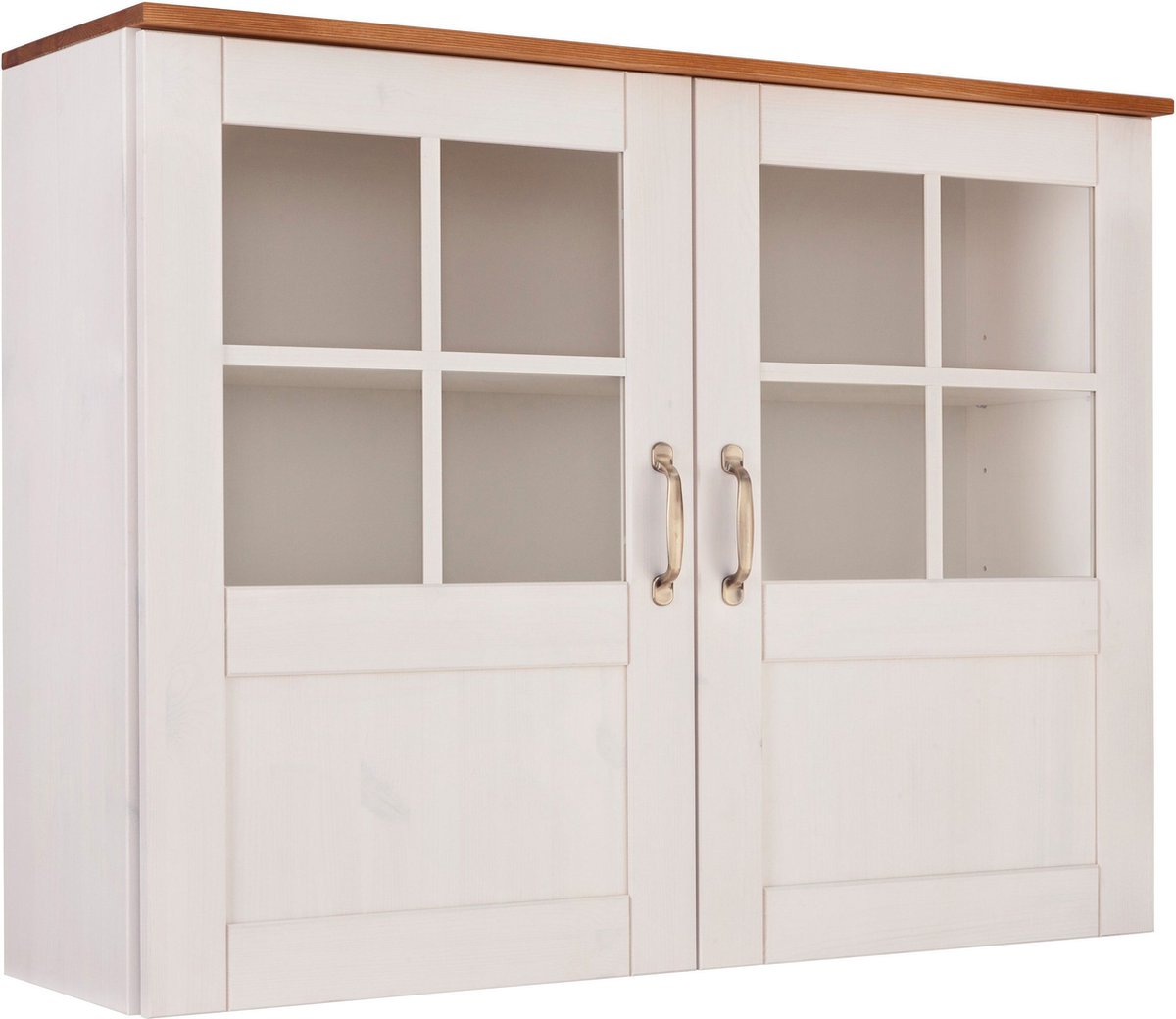 Alby Wandvitrine met 2 Glazen Deuren - Wit/Honingkleurig Massief Grenen - 100 cm