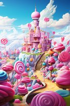Kinderposter | Kinderkamer Poster | Lollyland | Fantasie kasteel | Wanddecoratie | Muurposter | 51x71cm | Geschikt om in te lijsten
