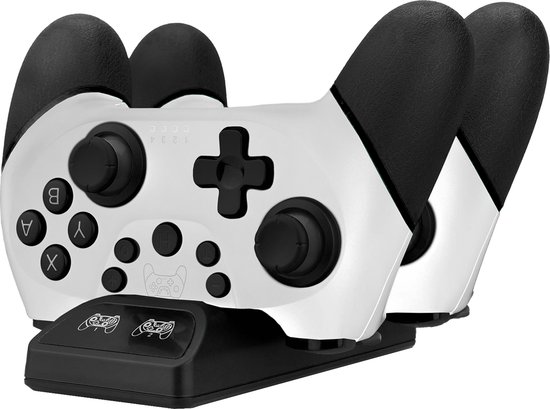 Octronic Pro Controller Set - 2 x manette de jeu Bluetooth avec station de charge - adapté pour Nintendo Switch - blanc/noir