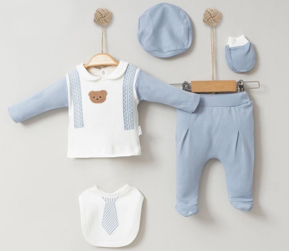 Goedkoopste luxe kraamcadeau-baby geschenkset- newborn cadeau - 5 delige babyset - baby pyjama jongen- babyshower - gift new born boy -blauw-gevoelige huid-anti-allergie- 100 katoen-100 naturel-nikkelvrij-0 tem 3 maanden- maat 56cm/62cm