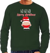 Bellatio Decorations foute kersttrui/sweater heren - Kerstman - groen - Merry Christmas L