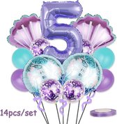 Zeemeerminnen Ballonnen pakket - 5 Jaar - Mermaid Ballonnen - 14 Stuks - Verjaardag Versiering / Feestpakket - Ballonnen set - Kinderfeestje Zeemeermin - Paarse ballonnen - Turquoise ballonnen - Happy Birthday