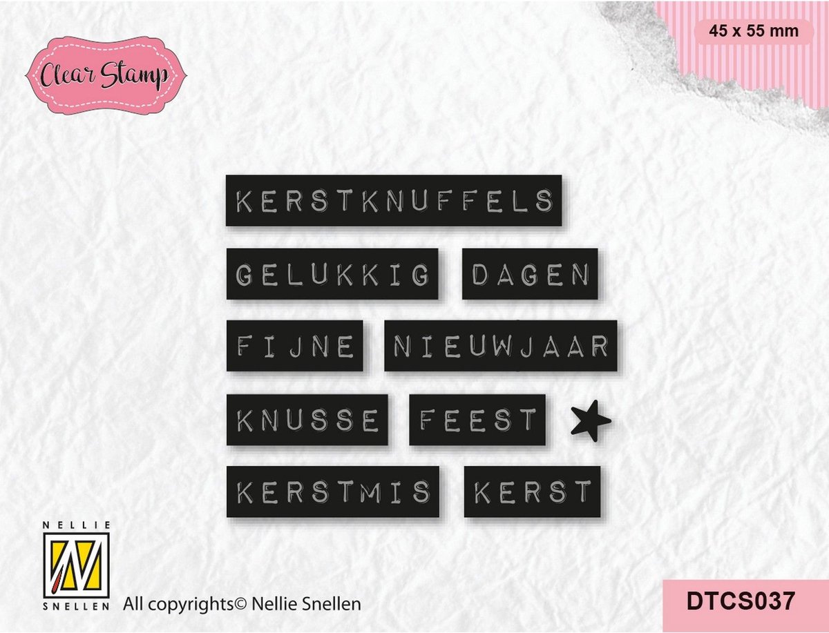 DTCS037 Nellie Snellen Clearstamp dutch texts typed - kerstknuffels - typewriting - knusse kerst - gelukkig nieuwjaar - stijl typemachine