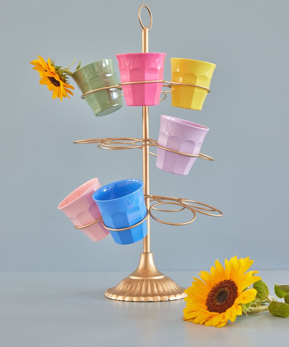 Metalen etagère/bekerhouder voor 18 bekers, goudkleurig, Rice