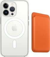 Apple Clear MagSafe Case met magnetic Wallet Card Holder voor iPhone 13 Pro - iPhone beschermhoes case inclusief Magsafe Leren kaart houder wallet - Compatibel met iPhone 13 Pro - Oranje