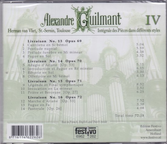 Albumhoes met tracklist, inclusief 'Livraison No. 13 Opus 69', 'Livraison No. 14 Opus 70', 'Livraison No. 15 Opus 71' en 'Livraison No. 16 Opus 72'.