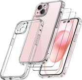 Hoesje Geschikt voor iPhone 15 Plus transparant Anti Shock silicone met glazen Screenprotector 2 pack