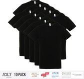 10 Pack Sol's Heren T-Shirt 100% biologisch katoen Ronde hals zwart Maat S