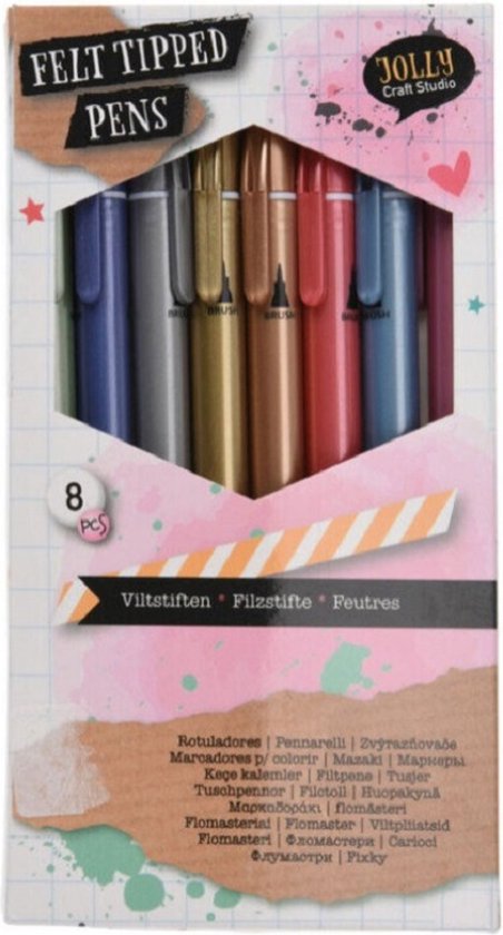 8 felt tipped pens - metallic kleuren