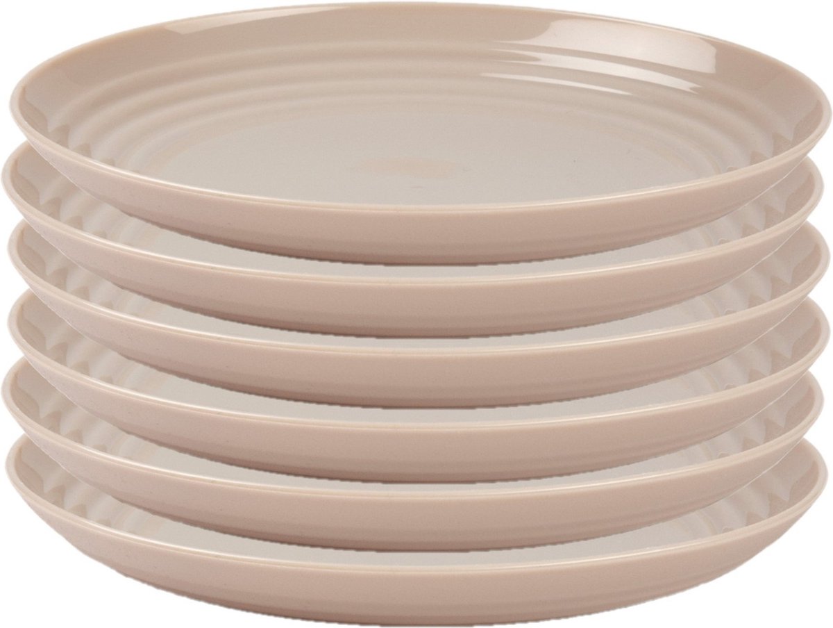 PlasticForte Rond diner bord/camping bord - 6x - D25 cm - beige - kunststof - onbreekbaar