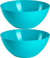 Plasticforte Serveerschaal/saladeschaal - 2x stuks - D26 x H12 cm - kunststof - blauw - 3500 ml