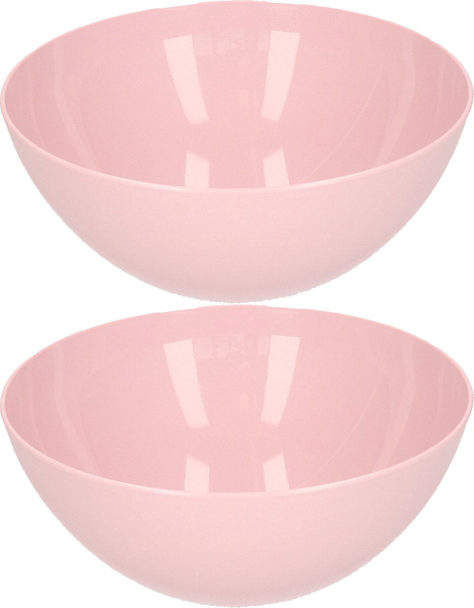 Plasticforte Serveerschaal/saladeschaal - 2x stuks - D20 x H8 cm - kunststof - roze
