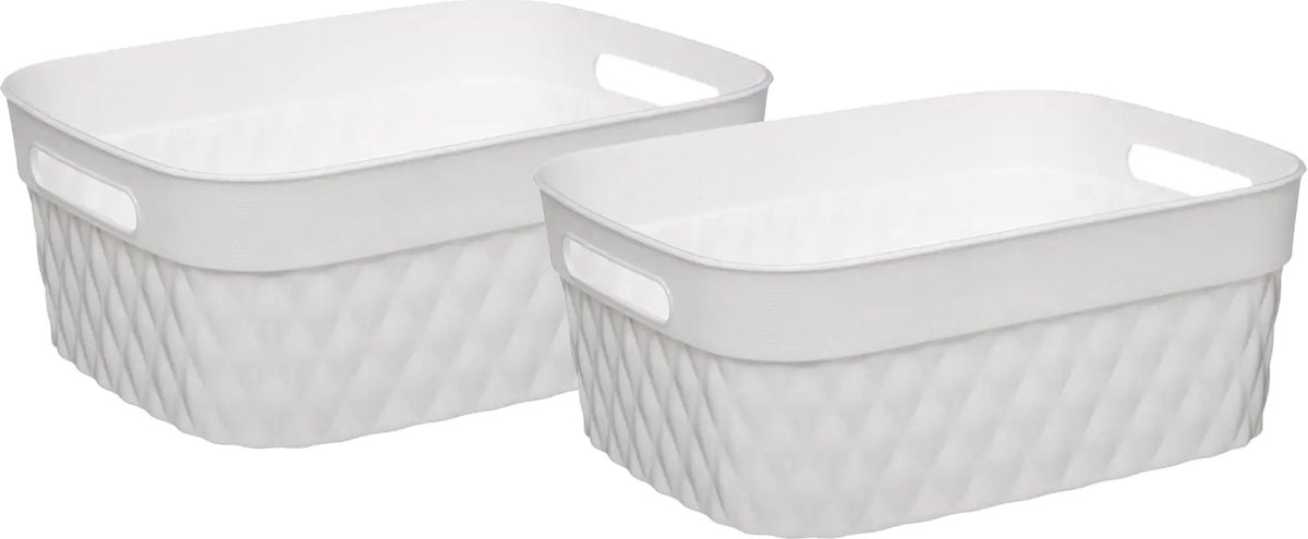 5Five Opbergmand/box van kunststof - 2x - wit - 21 x 27 x 11 cm - 5 liter