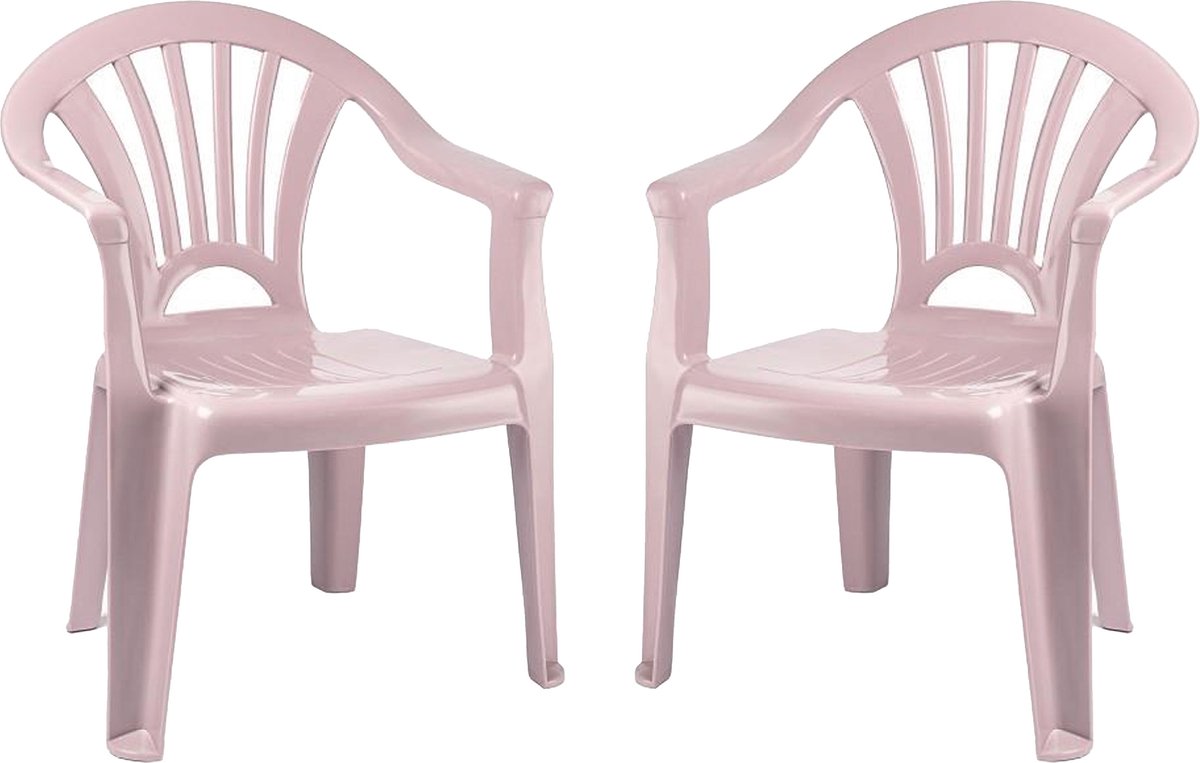 Plasticforte Kinderstoel van kunststof - 2x stuks - roze - 35 x 28 x 50 cm - tuin/camping/slaapkamer