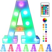 Lichtgevende Letter A - 22 cm - RGB Met Afstandsbediening