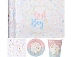 41-delige Genderreveal set Boy or Girl met bordjes, servetten, bekertjes en tafelloper - genderreveal - babyshower - he or she - boy or girl