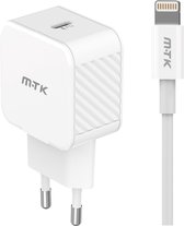 Chargeur M.TK Premium avec câble Lightning adapté aux iPhone X, 12, 13 et 14 | Adaptateur de charge pour iPhone | Adaptateur Power USB-C pour iPhone 25W | Chargeur rapide pour iPhone 25W - Wit