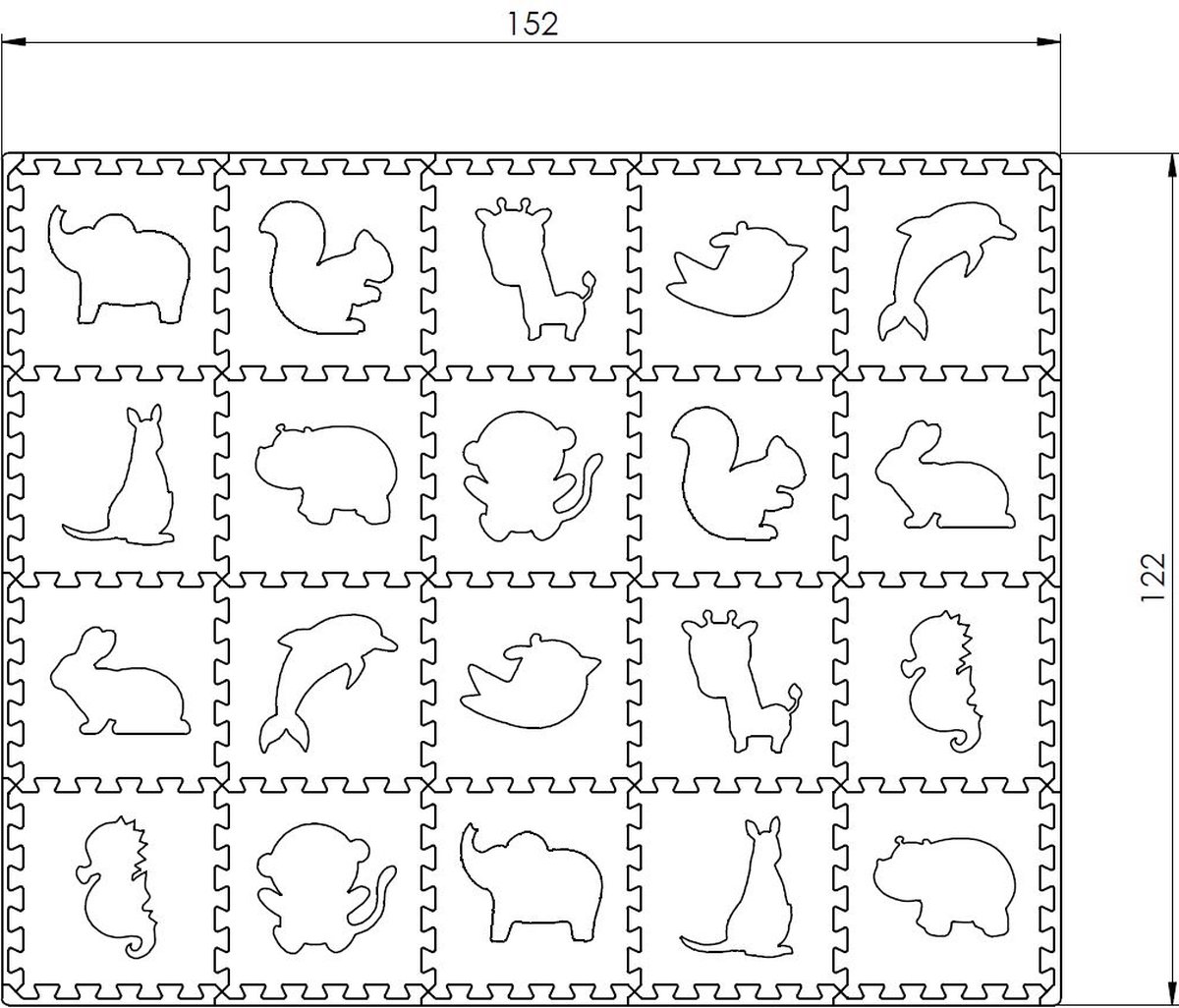 Dieren Foam Puzzel Speelmat Set - 20 Speelmatten - Uitneembare Figuren - Opbergtas - Afwerkranden - Grijs - Wit - Puzzelmat 152x122x1cm — afbeelding 5