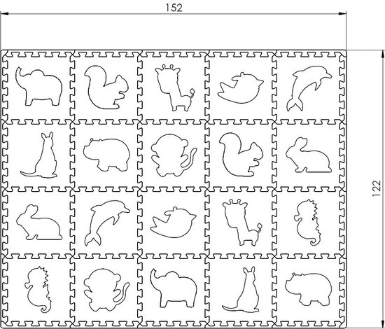 Dieren Foam Puzzel Speelmat Set - 20 Speelmatten - Uitneembare Figuren - Opbergtas - Afwerkranden - Grijs - Wit - Puzzelmat 152x122x1cm van SensDesign — afbeelding 5