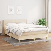 The Living Store Bed Crème Stof - 203x147x78/88 cm - Verstelbaar Hoofdbord - Pocketvering Matras - Middelharde Ondersteuning - Huidvriendelijk Topmatras