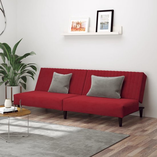 The Living Store Bedbank Luxe - Sofa slaapbank - Modern design - Wijnrood - Fluweel - 200x84.5x69 cm - Makkelijk om te bouwen - Montage vereist