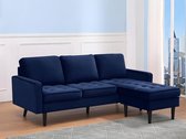 Canapé d'angle réversible en velours FLEUET - Bleu foncé L 200 cm x H 84 cm x P 144 cm