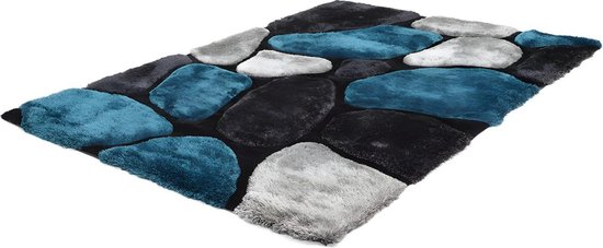 OZAIA Shaggy tapijt PIETRA turquoise en grijs - polyester - 120 x 170 cm L 170 cm x H 4 cm x D 120 cm