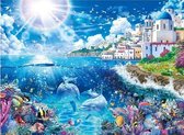 Denza - Peinture Diamond dauphin avec différents animaux 40 x 50 cm impression complète pierres rondes immédiatement disponible - océan