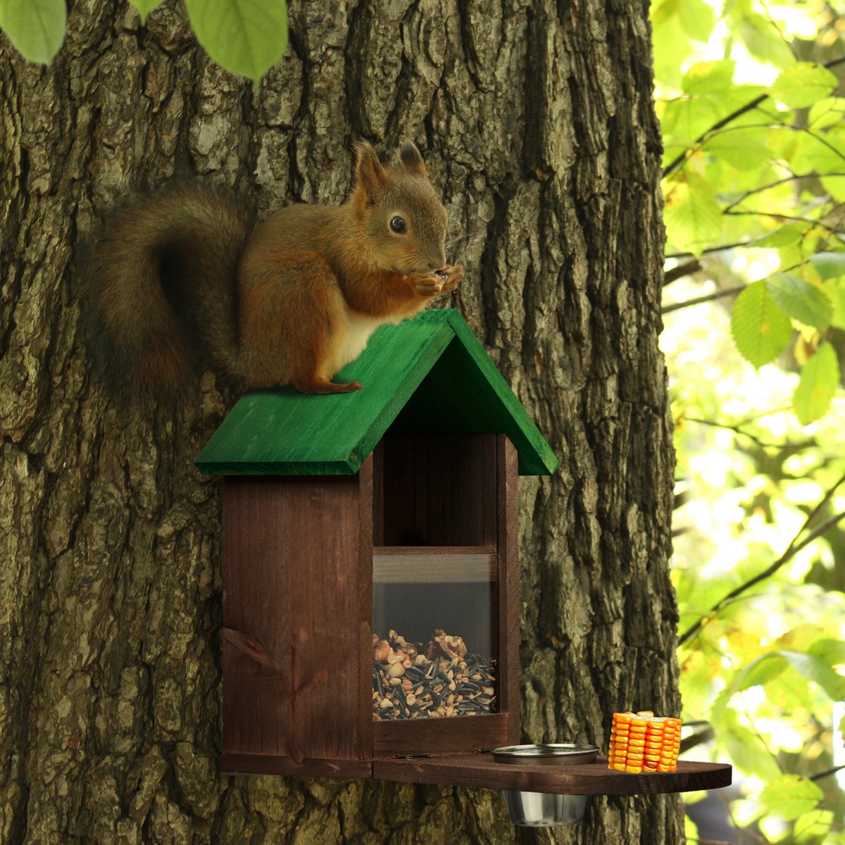 Mangeoire à écureuils Relaxdays avec support pour épis de maïs - à  suspendre - maison