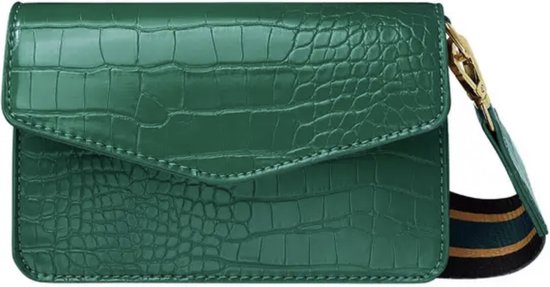 Crossbodytas - schoudertas - Croco - Groen - met bagstrap - trendy tas