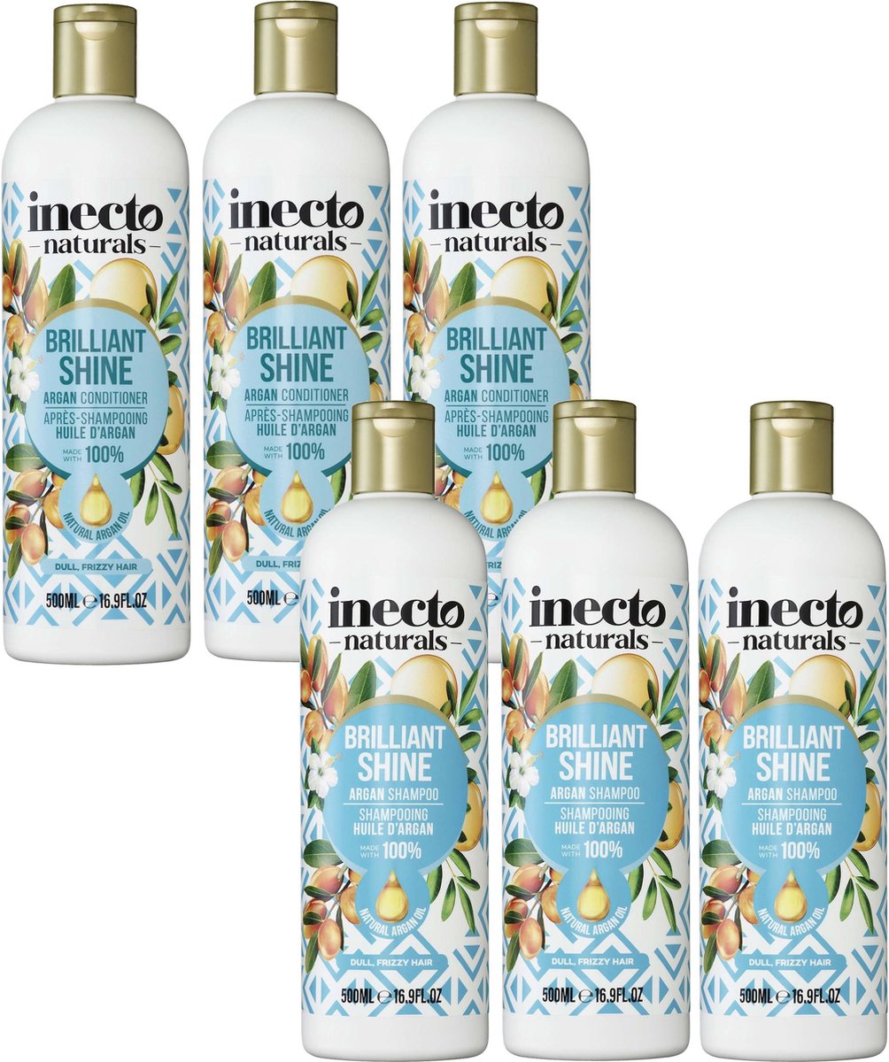 Inecto Naturals - 3 x Argan Shampoo + 3 x Argan Conditioner - 6 x 500 ml - 6 Pak - Voordeelverpakking