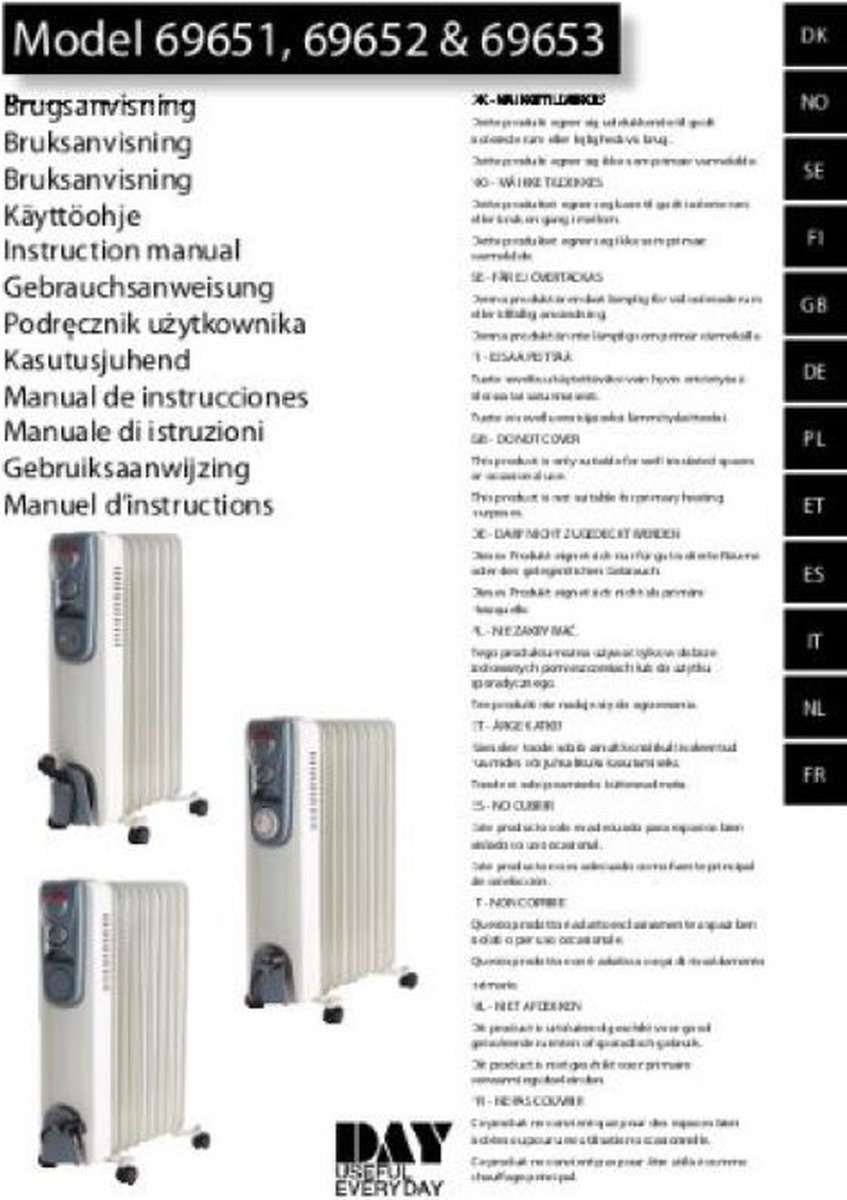 Radiateur à bain d'huile 500/1000/1500 W - 230 Volts