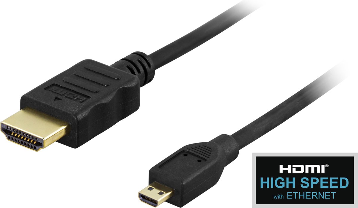 Deltaco HDMI-1013 HDMI naar Micro HDMI Kabel - 4K/60Hz - 1 meter - Zwart