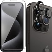 Screenprotector geschikt voor iPhone 15 Pro & Camera Lens Protector - Gehard Glas Screen Protector GlassGuard Zwart