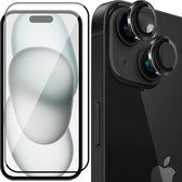 Screenprotector geschikt voor iPhone 15 Plus & Camera Lens Protector - Gehard Glas Screen Protector FullGuard Zwart