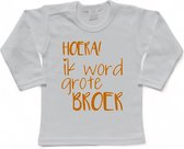 Shirt Aankondiging zwangerschap Ik word grote broer | lange mouw | wit/tan | maat 86 zwangerschap aankondiging bekendmaking Baby big bro brother