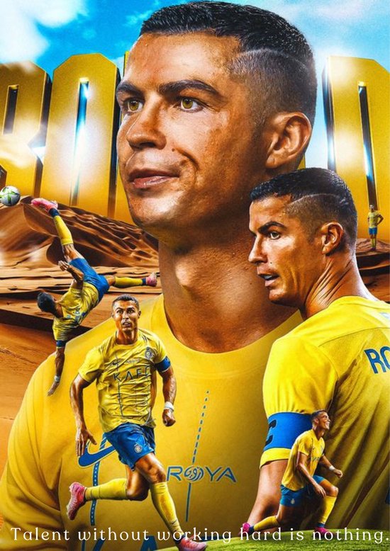 Poster Cristiano Ronaldo - Al Nassr - Portugal - Voetbal - Bekende voetballer - UEFA Champions League - FIFA - Sport - Wanddecoratie - 60x42cm - A2 - Hoogwaardig glans - Geschikt om in te lijsten