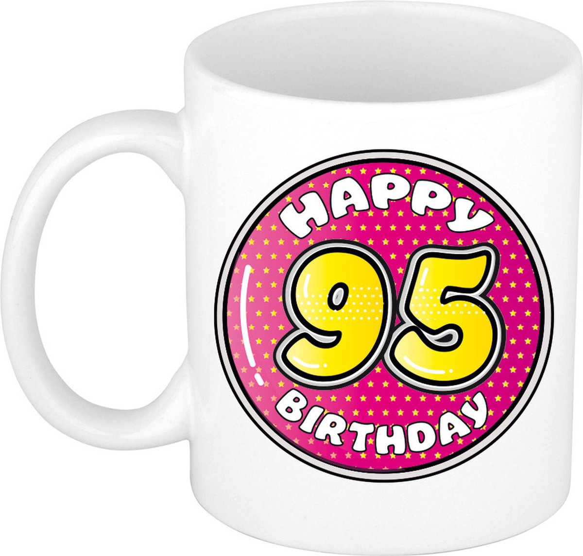 Bellatio Decorations Verjaardag cadeau mok - 95 jaar - roze - 300 ml - keramiek