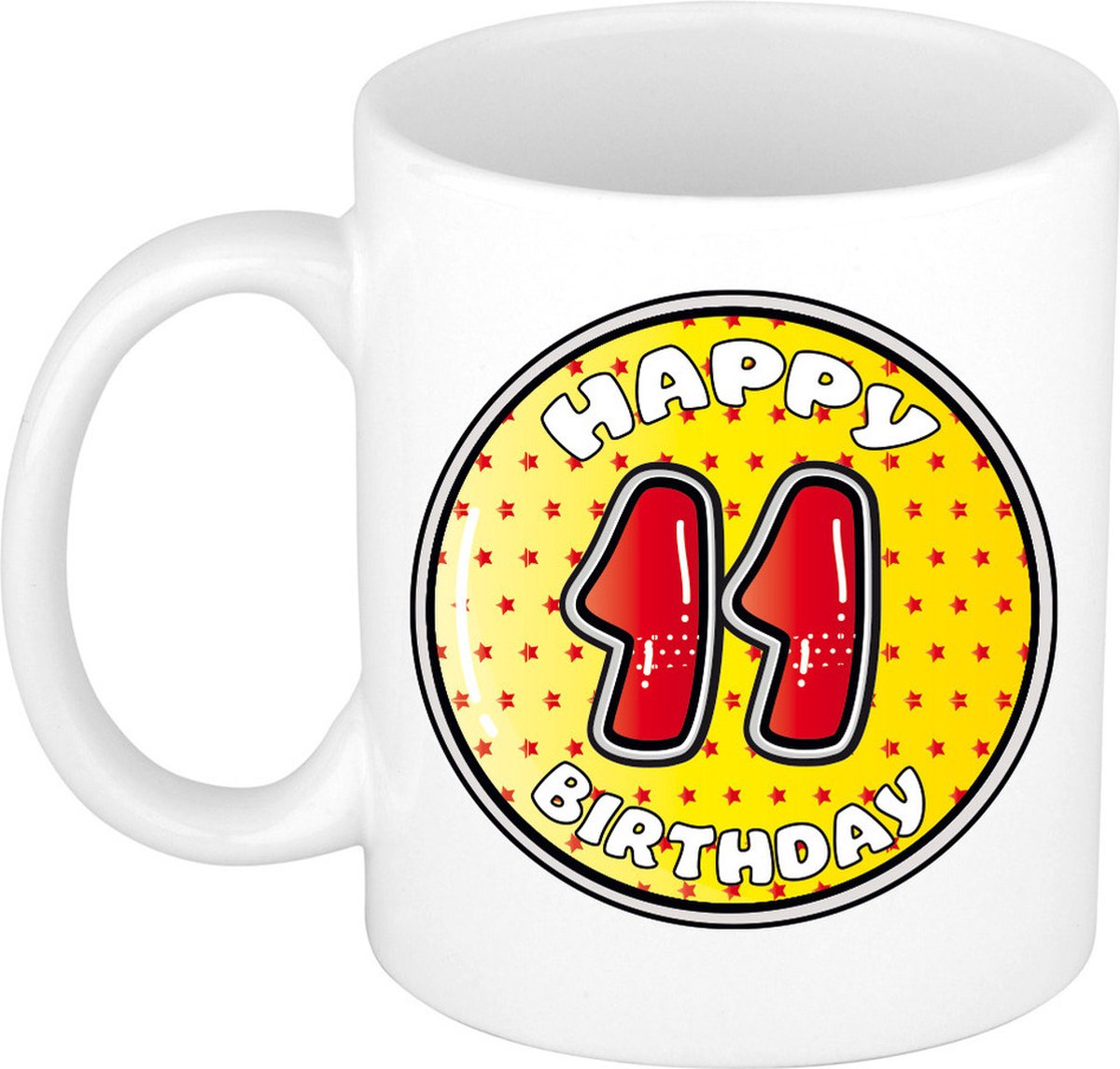 Bellatio Decorations Verjaardag cadeau mok - 11 jaar - geel - sterretjes - 300 ml - keramiek