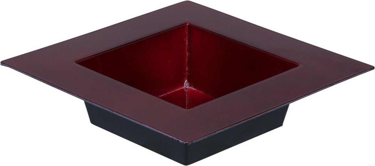 Plantenbak plantenpot - rood - 20 x 20 cm - kunststof - vierkant - op tafel - tafeldecoratie - bloemstuk - kerststukjes