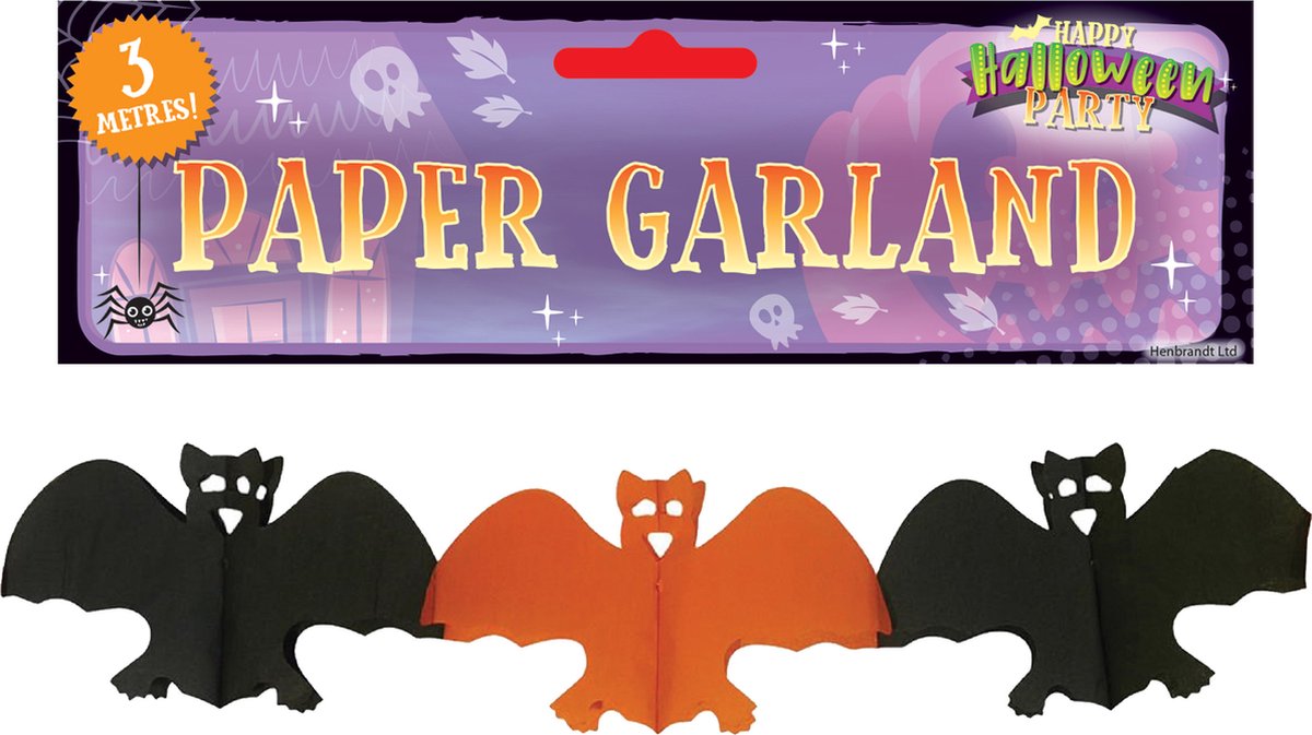 Halloween feestslinger vleermuizen - 3 meter - oranje/zwart - van papier