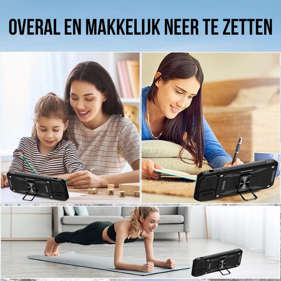 Podec Coque pour iPhone 11 Zwart - Coque Anti-Choc Hybride Armure avec Ring de Béquille et Protecteur d'écran