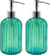 Set van 2 zeepdispensers glas met pomp, 400 ml vloeibare zeepdispenser voor afwasmiddel, shampoo en lotion, navulbare zeepdispenser voor keuken, badkamer, wasruimte (groen)