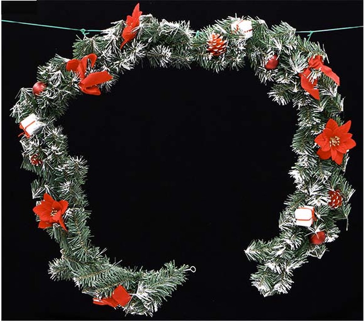 Kerstgroene Garland versierd 1m80 - Plastic - Wit - SILUMEN