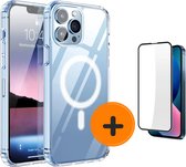 Bundel iPhone 14 PRO MagSafe telefoonhoesje transparant inclusief screenprotector- shoptelefoonhoesje - sterke magneet inclusief screenprotector- draadloos opladen - Apple
