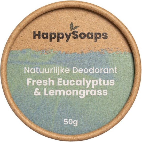 HappySoaps Natuurlijke Deodorant - Fresh Eucalyptus & Lemongrass - Energieke Geurexplosie - 100% Plasticvrij, Vegan & Natuurlijk - 50gr