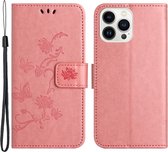 Coverup Bloemen & Vlinders Book Case - Geschikt voor iPhone 15 Pro Hoesje - Roze